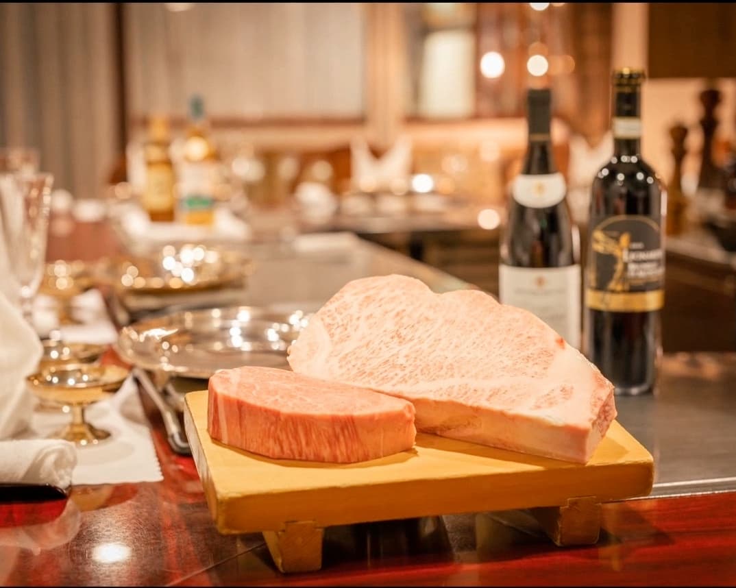 Premium wagyu prepared at the teppan